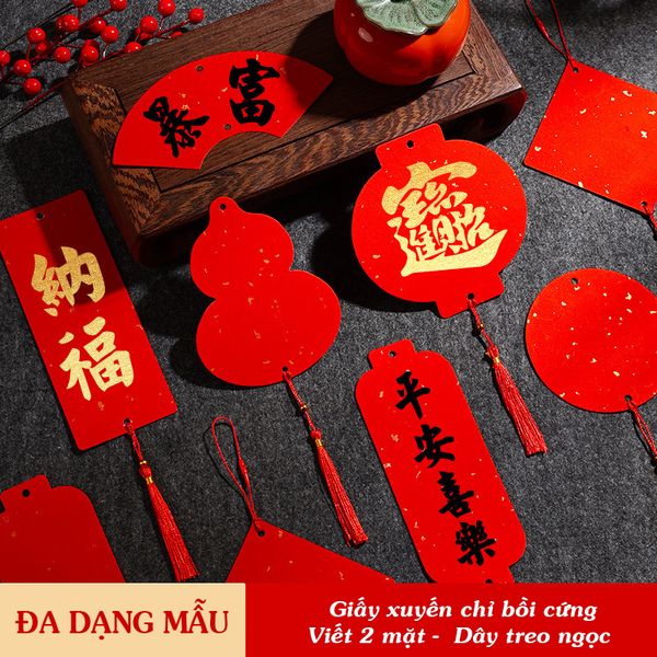 Thẻ giấy treo đào mai viết thư pháp giấy xuyến chỉ viết 2 mặt (nhiều mẫu)