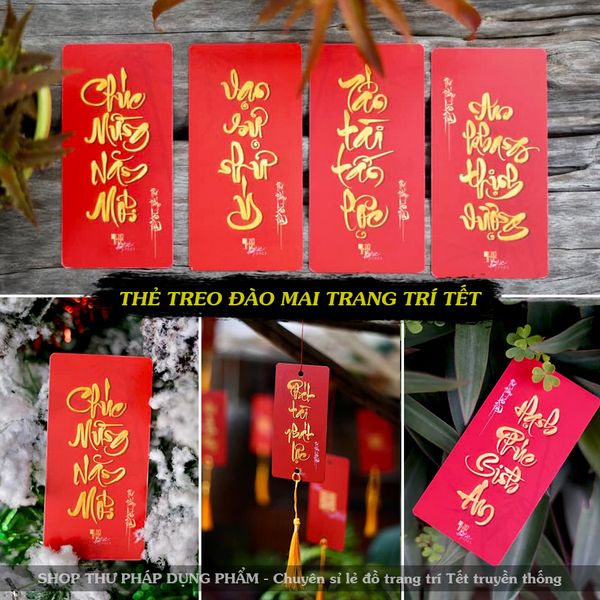 Thẻ giấy treo đào mai trang trí tết