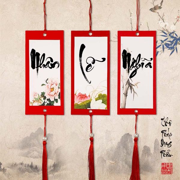 Thẻ treo đào, thẻ treo trang trí in tranh