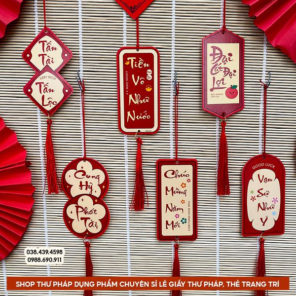 Dây treo trang trí set liễn trang trí tết, phụ kiện treo Tết thẻ treo mai đào