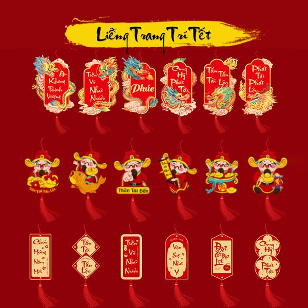 Dây treo trang trí set liễn trang trí tết, phụ kiện treo Tết thẻ treo mai đào