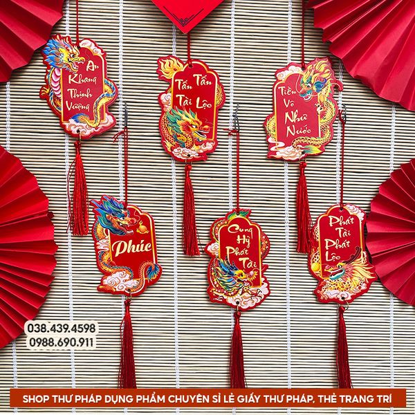 Dây treo trang trí set liễn trang trí tết, phụ kiện treo Tết thẻ treo mai đào