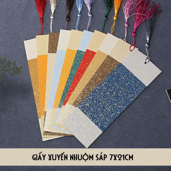 Thẻ giấy xuyến chỉ nhuộm sáp viết thư pháp