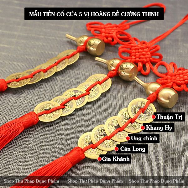 Dây đồng xu ngũ đế hồ lô đồng nguyên chất treo phong thủy