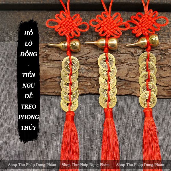 Dây đồng xu ngũ đế hồ lô đồng nguyên chất treo phong thủy