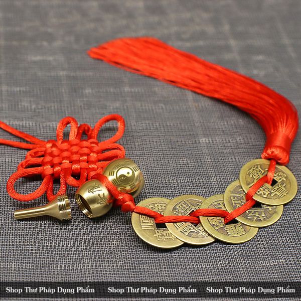 Dây đồng xu ngũ đế hồ lô đồng nguyên chất treo phong thủy