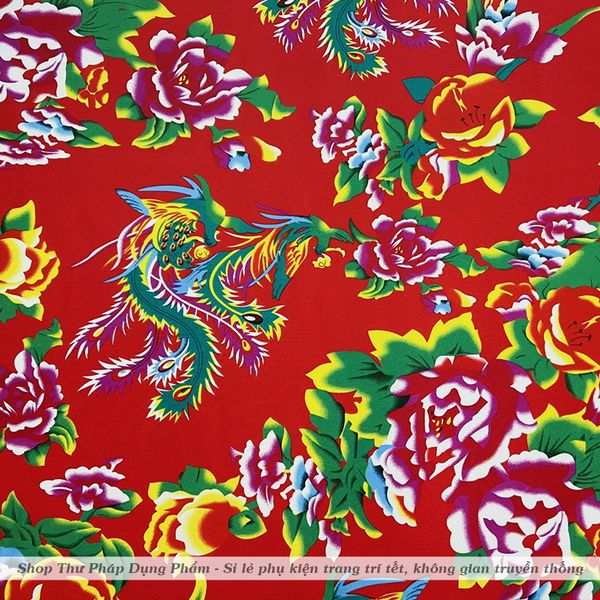 Vải chăn con công trang trí tết decor không gian truyền thống, trải bàn