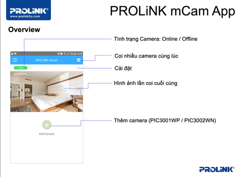 Giao diện phần mềm Prolink mCam quản lý Camera IP PIC3001WP/PIC3002WN