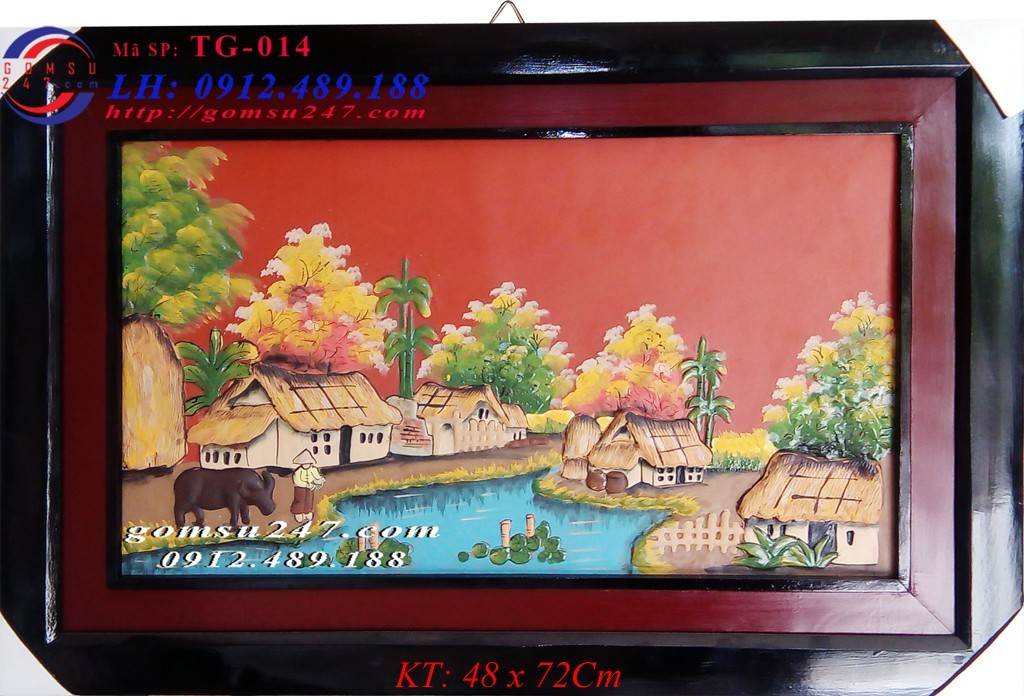 Tranh gốm sứ Bát Tràng khổ 48 x 72cm - Cảnh đồng quê