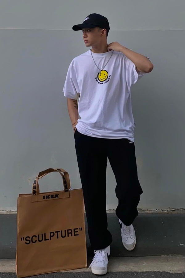 Áo polo mix quần ống rộng thoải mái