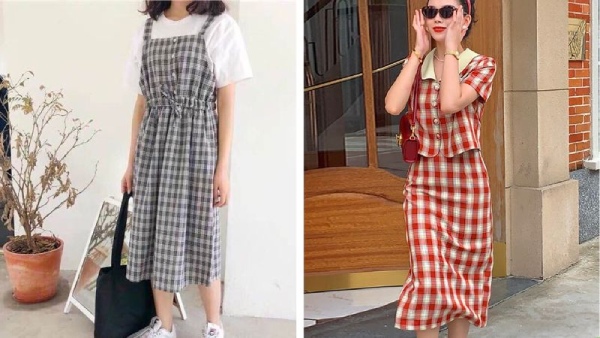 phong cách retro với set váy kẻ caro