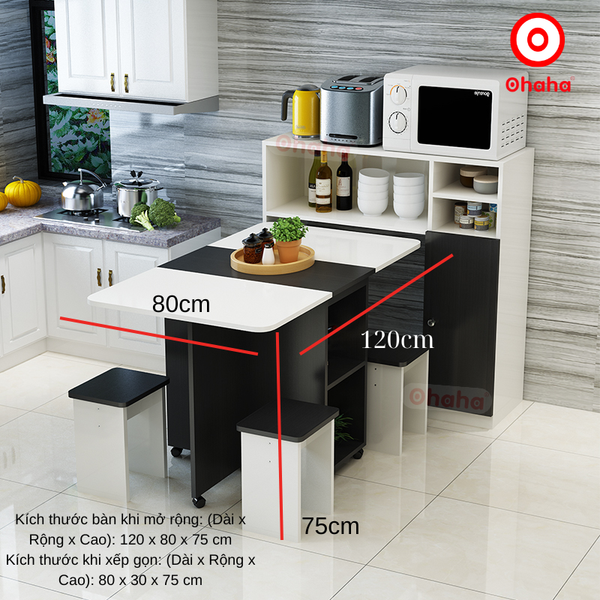 Bộ bàn ăn thông minh xếp gọn có ghế kèm hệ tủ đồ - BA011