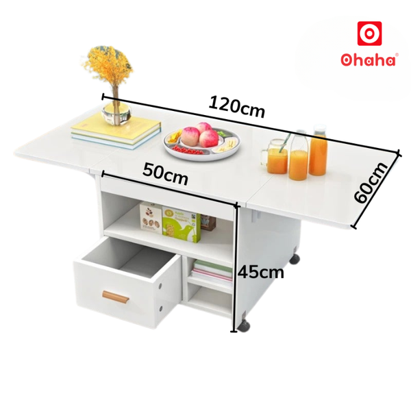 Bàn ăn thông minh xếp gọn Ohaha có bánh xe - BDN011