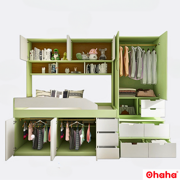 Giường tầng thông minh Ohaha kết hợp tủ áo và bàn học - GTTM018