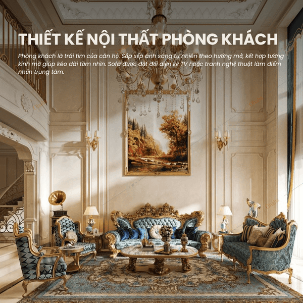 Thiết kế nội thất phòng khách nhà phố phong cách tân cổ điển
