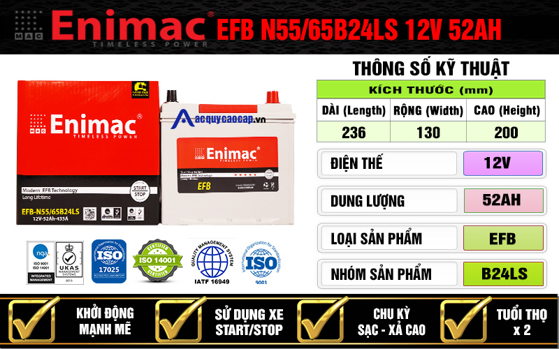 Enimac EFB N55 N-55 N-55L 65B24LS 12V 52AH