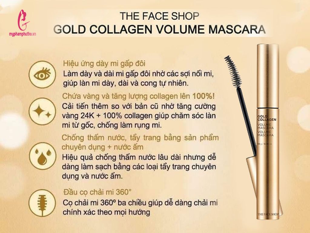 công dụng Chuốt mi Mascara Gold Collagen The Face Shop