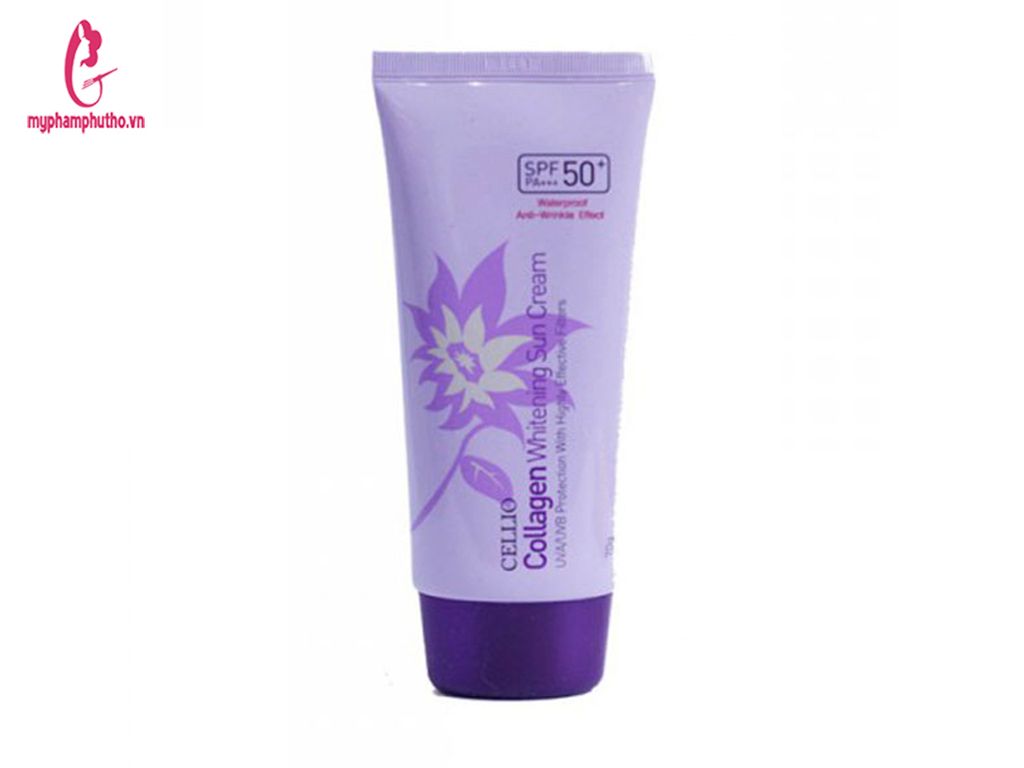 Kem chống nắng Cellio Collagen Whitening Sun Cream SPF50 PA+++ Màu Tím