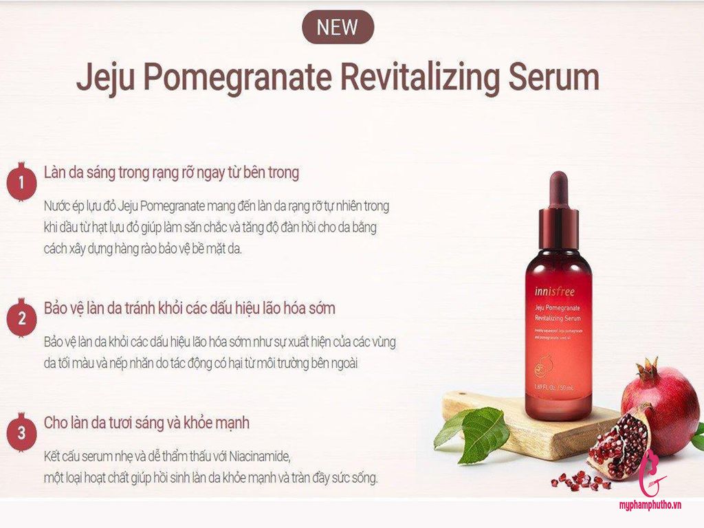 công dụng Tinh chất Serum Lựu Đỏ Innisfree Jeju Pomegranate Revitalizing 50ml