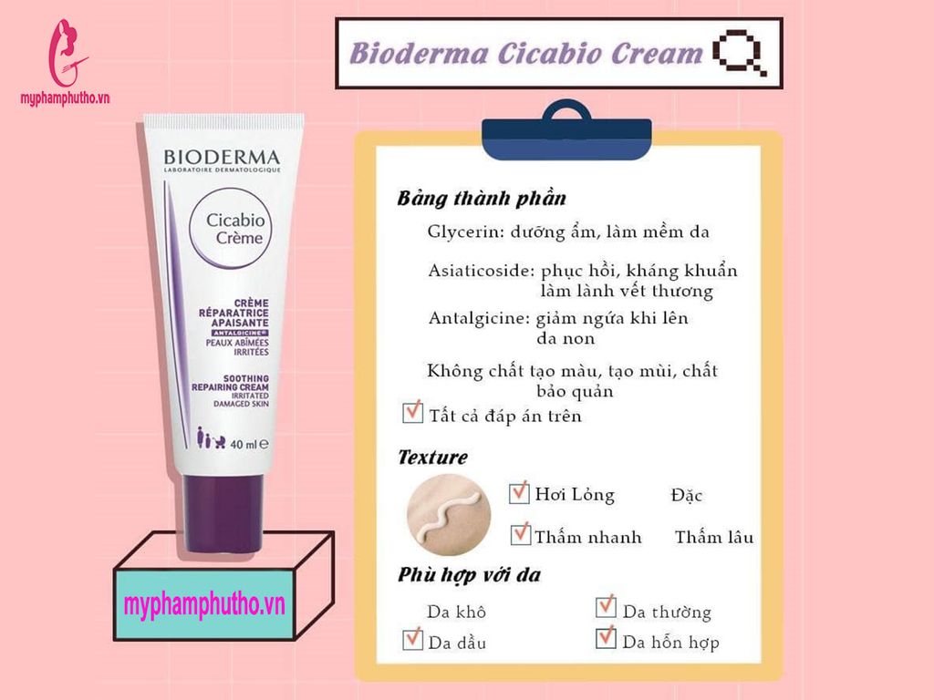 Thành phần Kem Dưỡng Phục Hồi Bioderma Cicabio Cream ( màu tím)