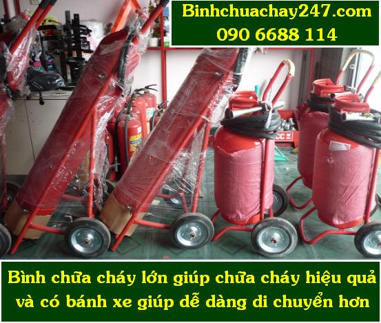 Bình chữa cháy xe đẩy bột ABC 35kg và bình chữa cháy xe đẩy khí CO2 24kg có tem kiểm định
