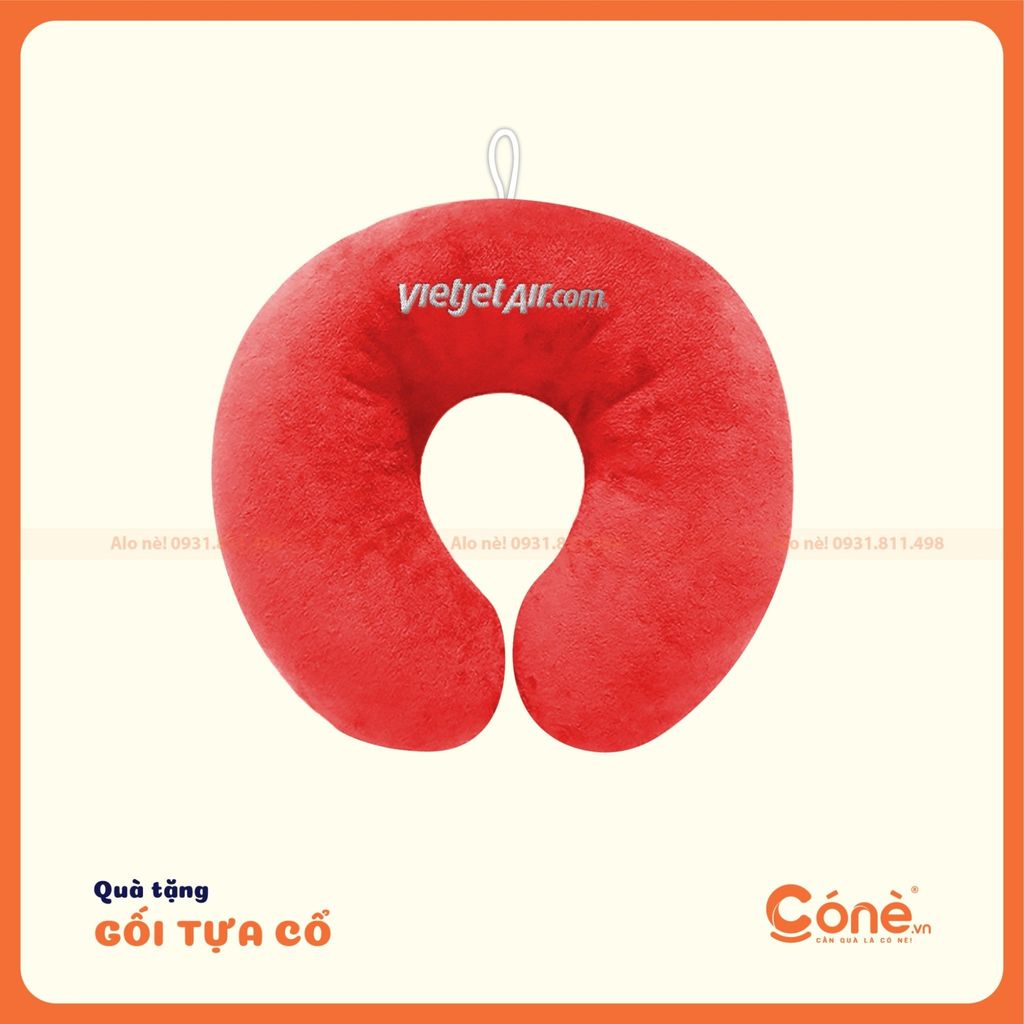 Gối tựa cổ in logo xanh biển chữ U, công nghệ in logo chuẩn màu sắc.