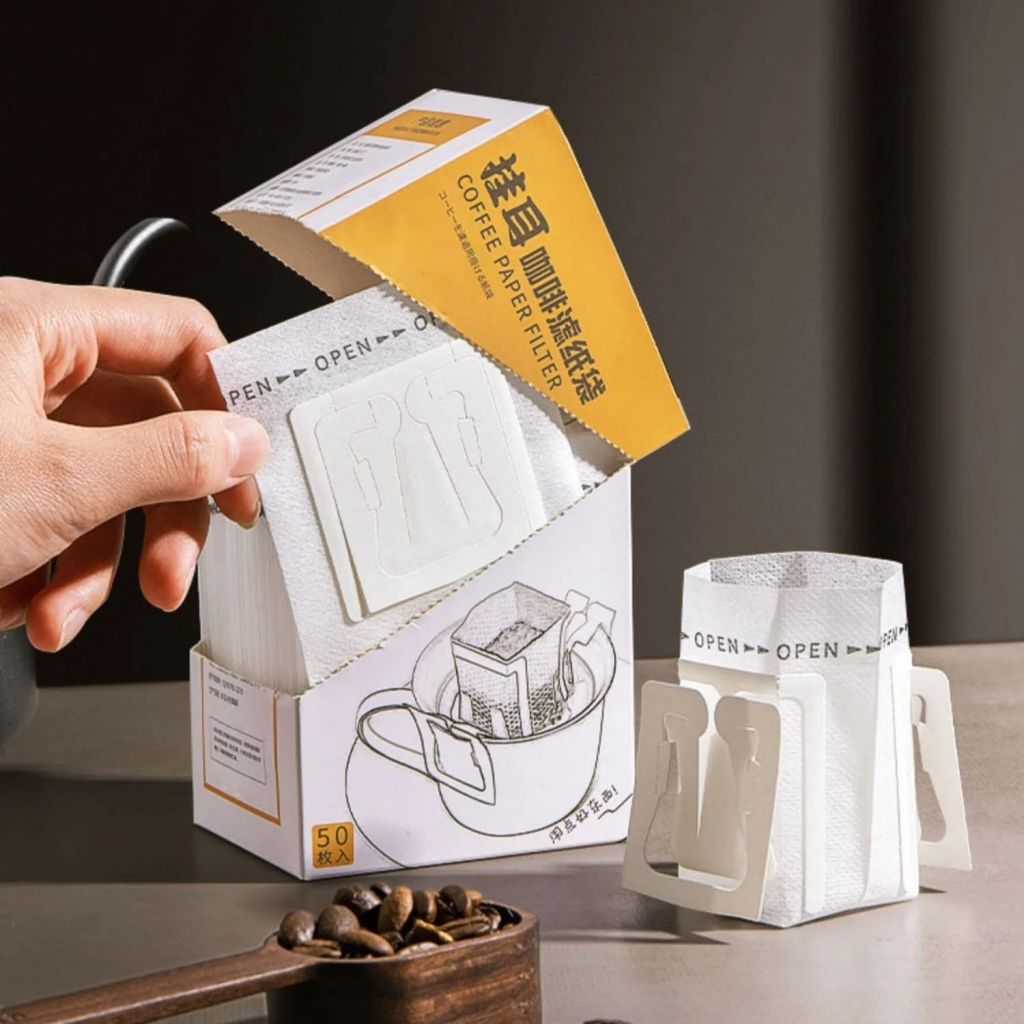 In túi giấy đựng cà phê kraft trắng và nâu tinh tế, phù hợp in logo thương hiệu nổi bật