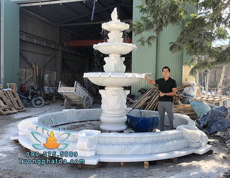 Đài phun nước bằng đá lắp ráp thử tại xưởng Song Toàn