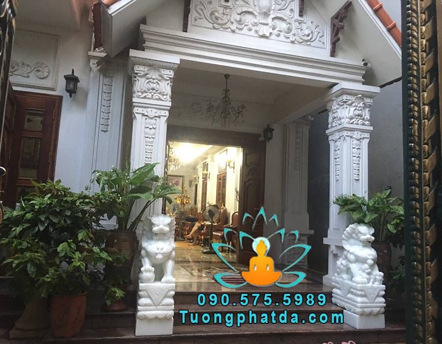 Tượng kỳ lân đá trắng đẹp về Long Biên, Hà Nội