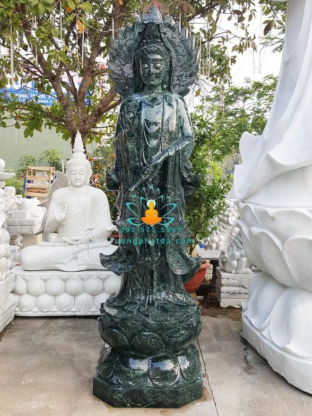 Tượng Phật Bà Quan Âm Đứng Đài Sen Đá Mỹ Nghệ