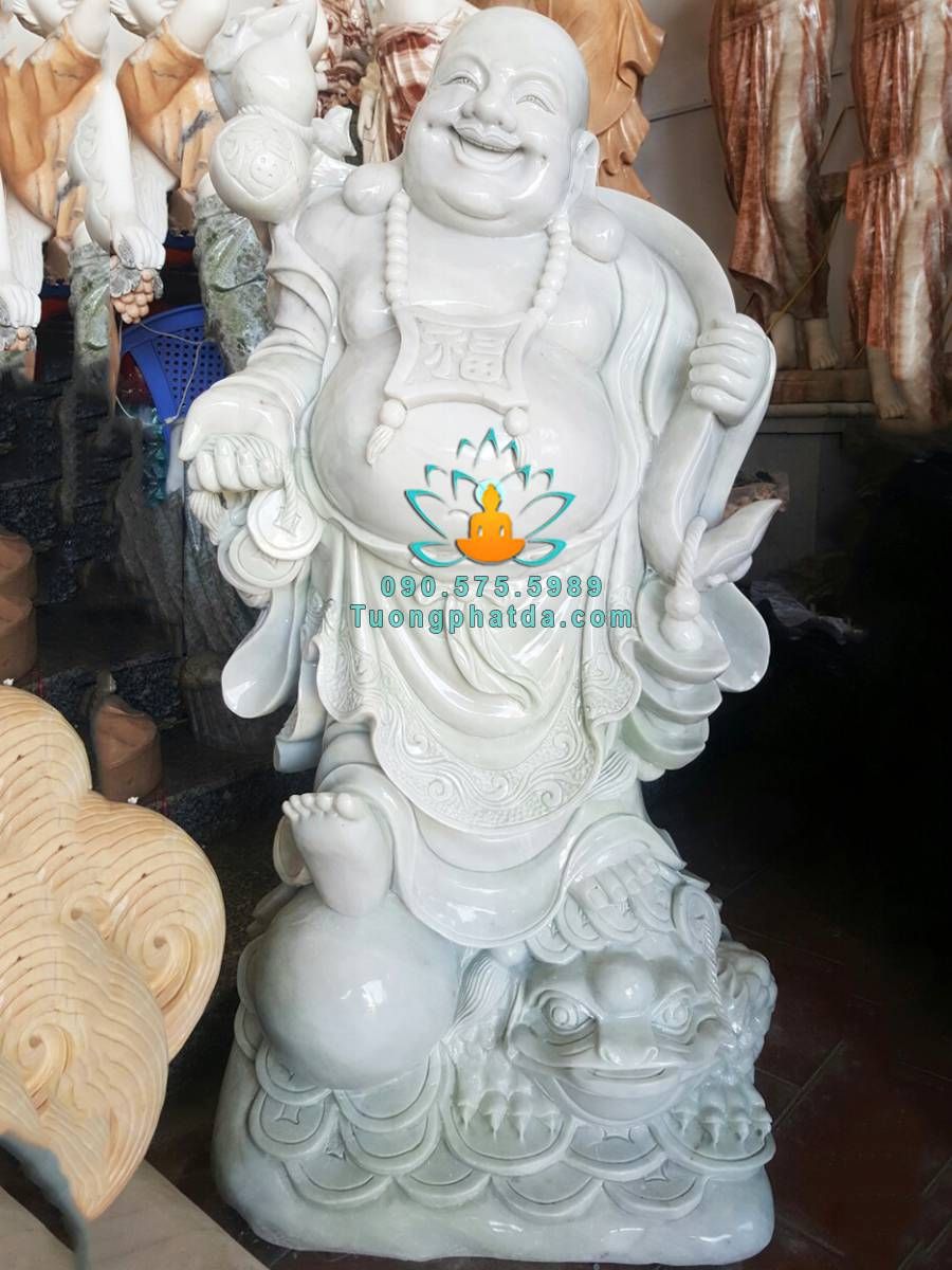 Tượng Phật Di Lặc Đá Trắng Đứng Thiềm Thừ Đá Phong Thủy