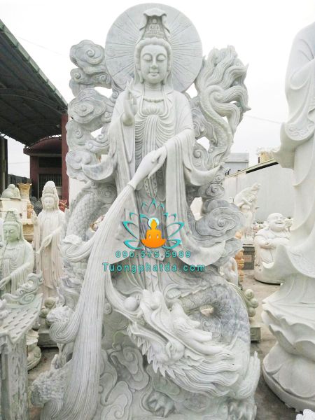 Tượng Phật Bà Quan Âm Đứng Đài Sen Đá Mỹ Nghệ