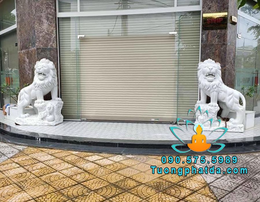 tượng sư tử đá trắng cao 2m hoàn thiện về khách tại Hà Nội