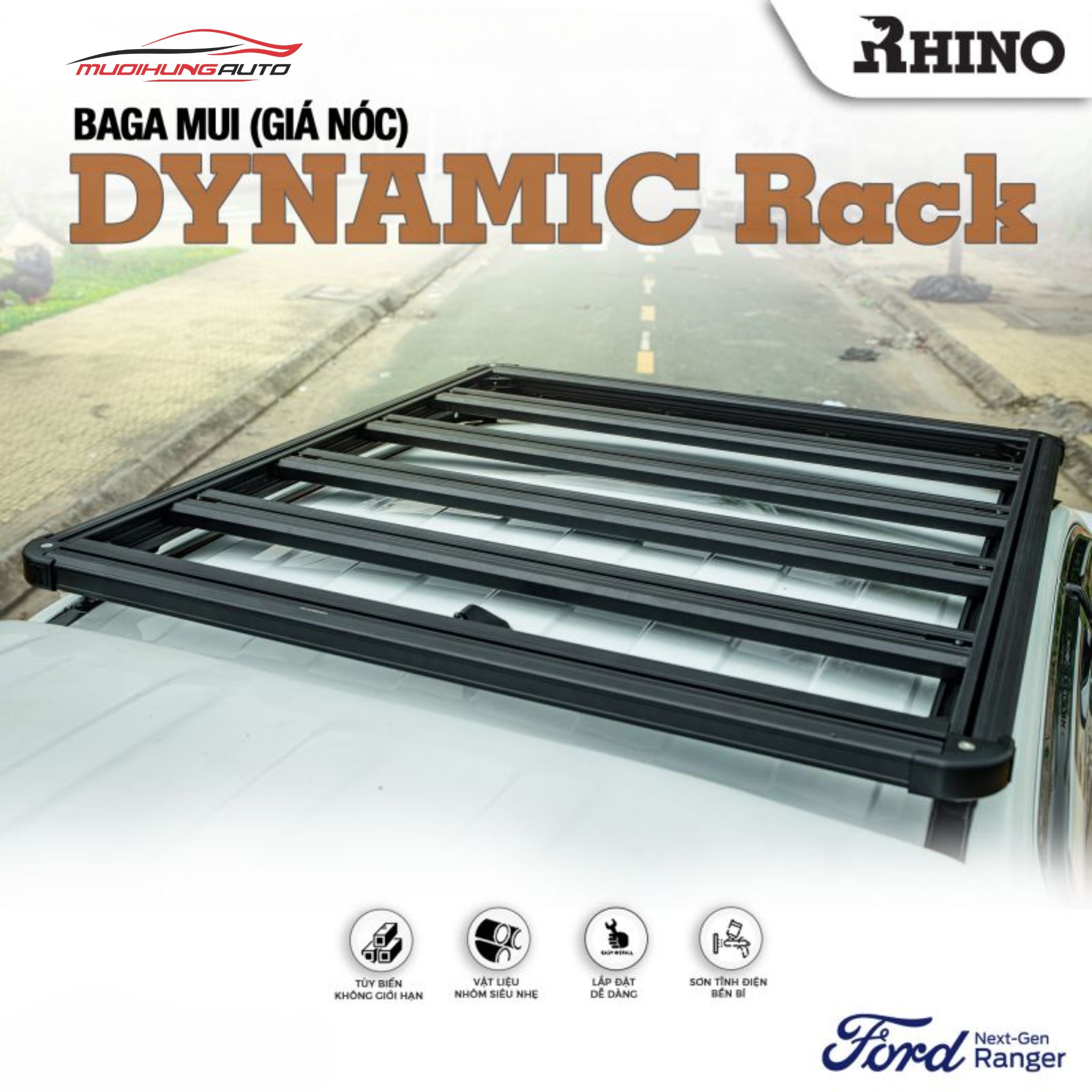Baga chở đồ nóc xe Nhôm Rhino Dynamic cho xe Bán tải