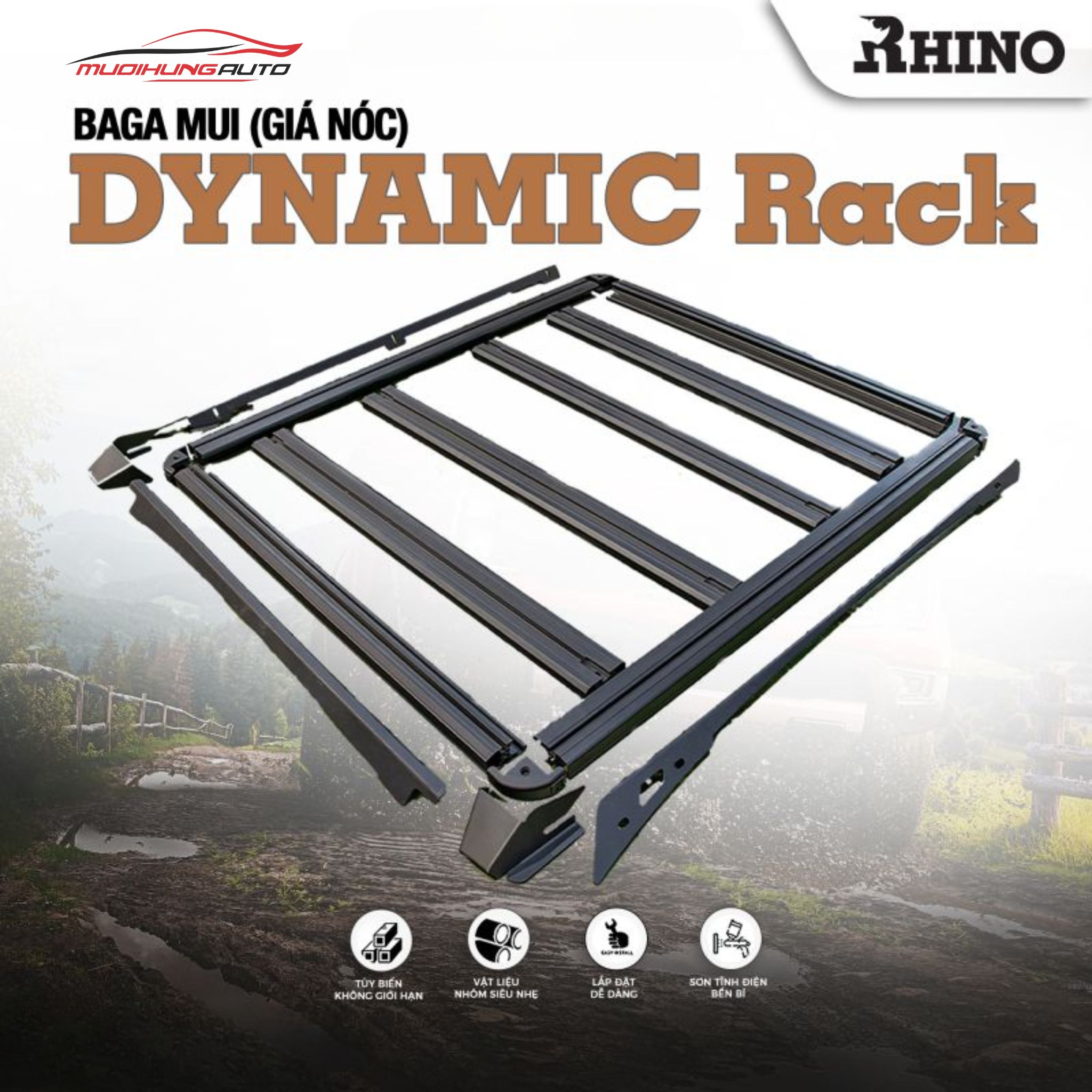 Baga mui Nhôm Rhino Dynamic cho xe Bán tải