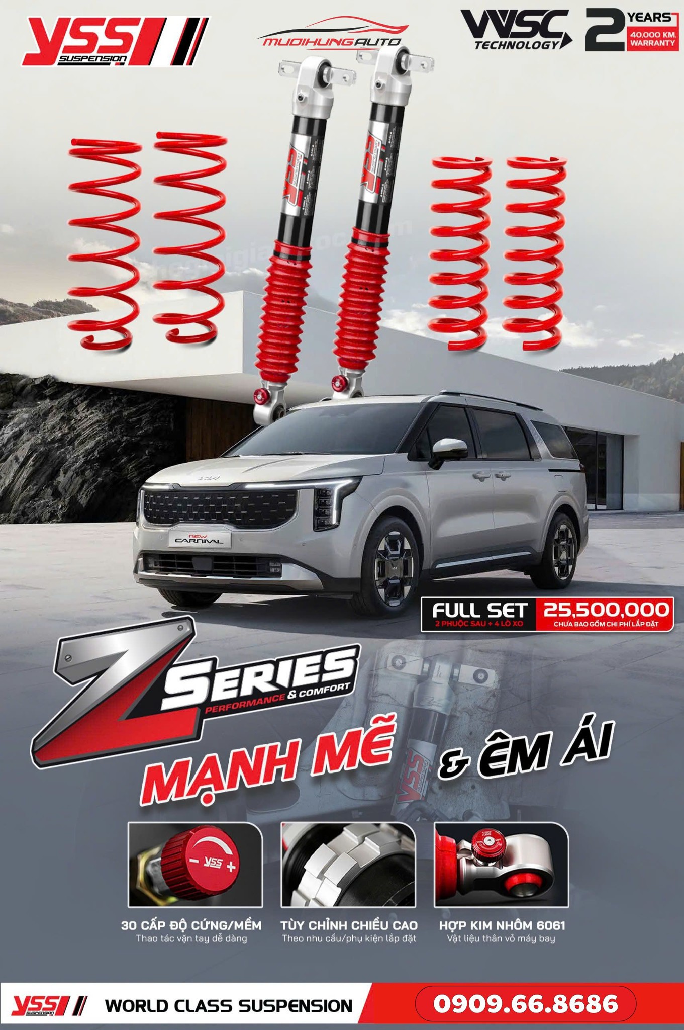 Bộ phuộc giảm xóc YSS Z-SERIES xe Kia Carnival NEW 2025