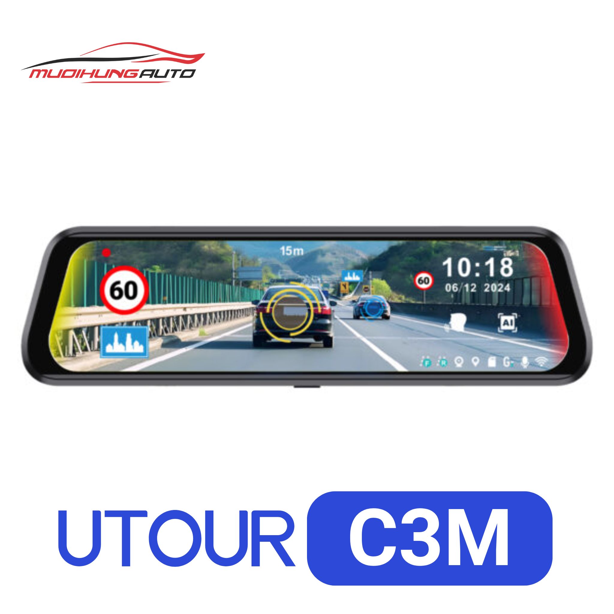 camera hành trình gương điện tử AI ADAS UTOUR C3M