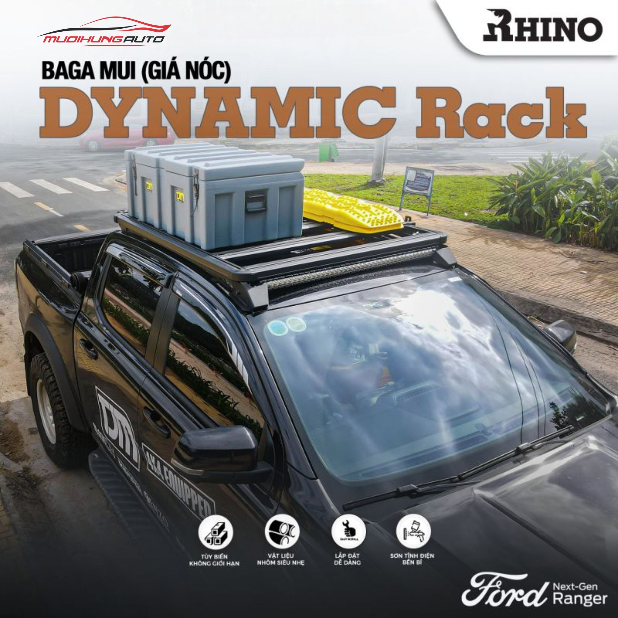 Giá nóc baga mui Nhôm Rhino Dynamic cho xe Bán tải