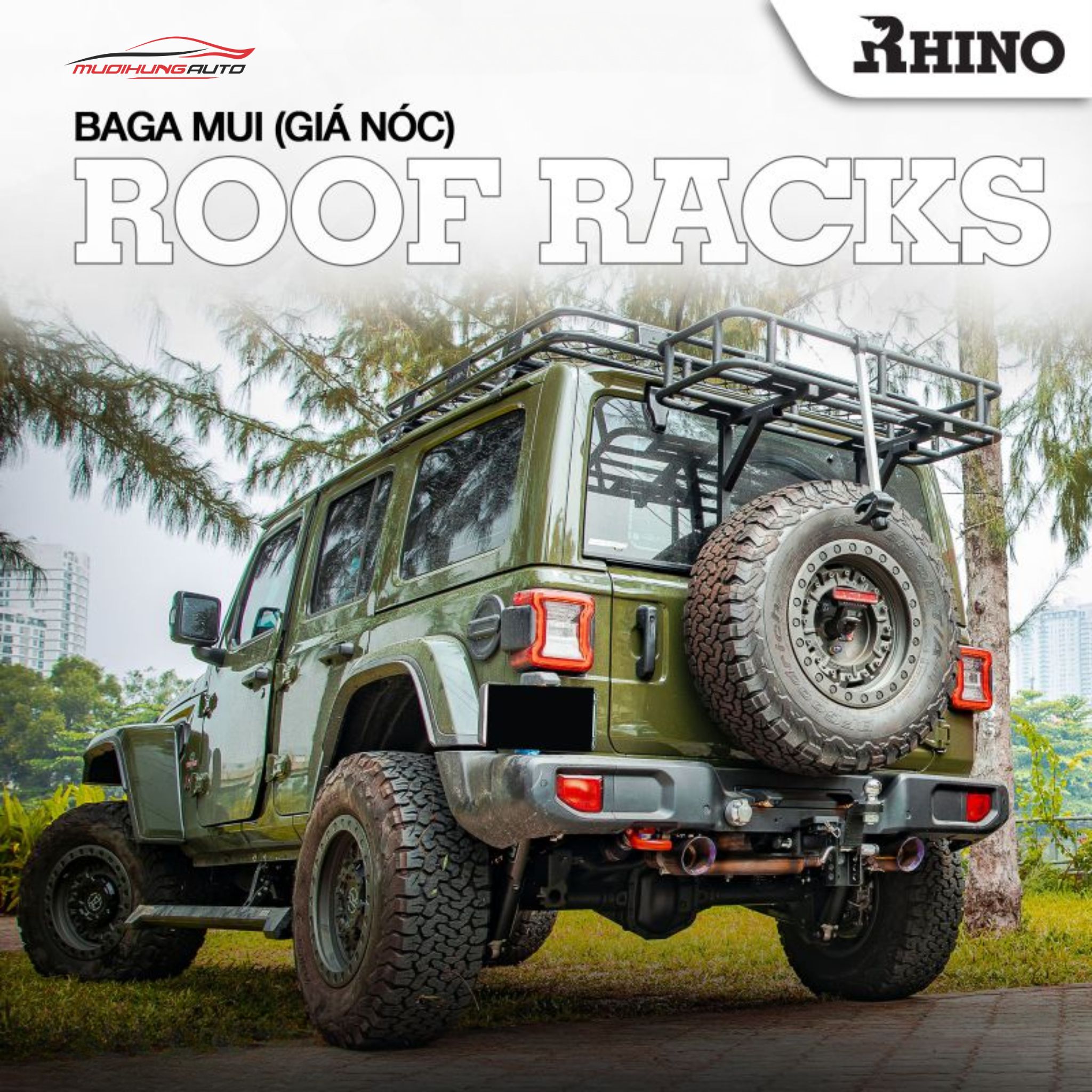 Giá nóc baga mui nhôm Rhino xe Jeep Wrangler & Gladiator