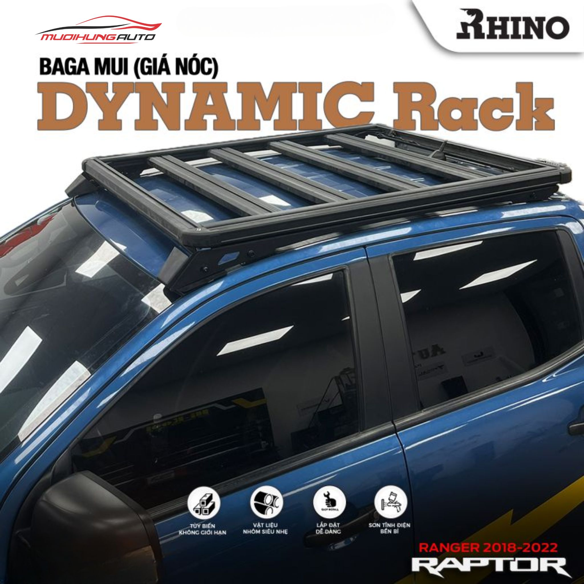 Giá nóc chở đồ Nhôm Rhino Dynamic xe Bán tải