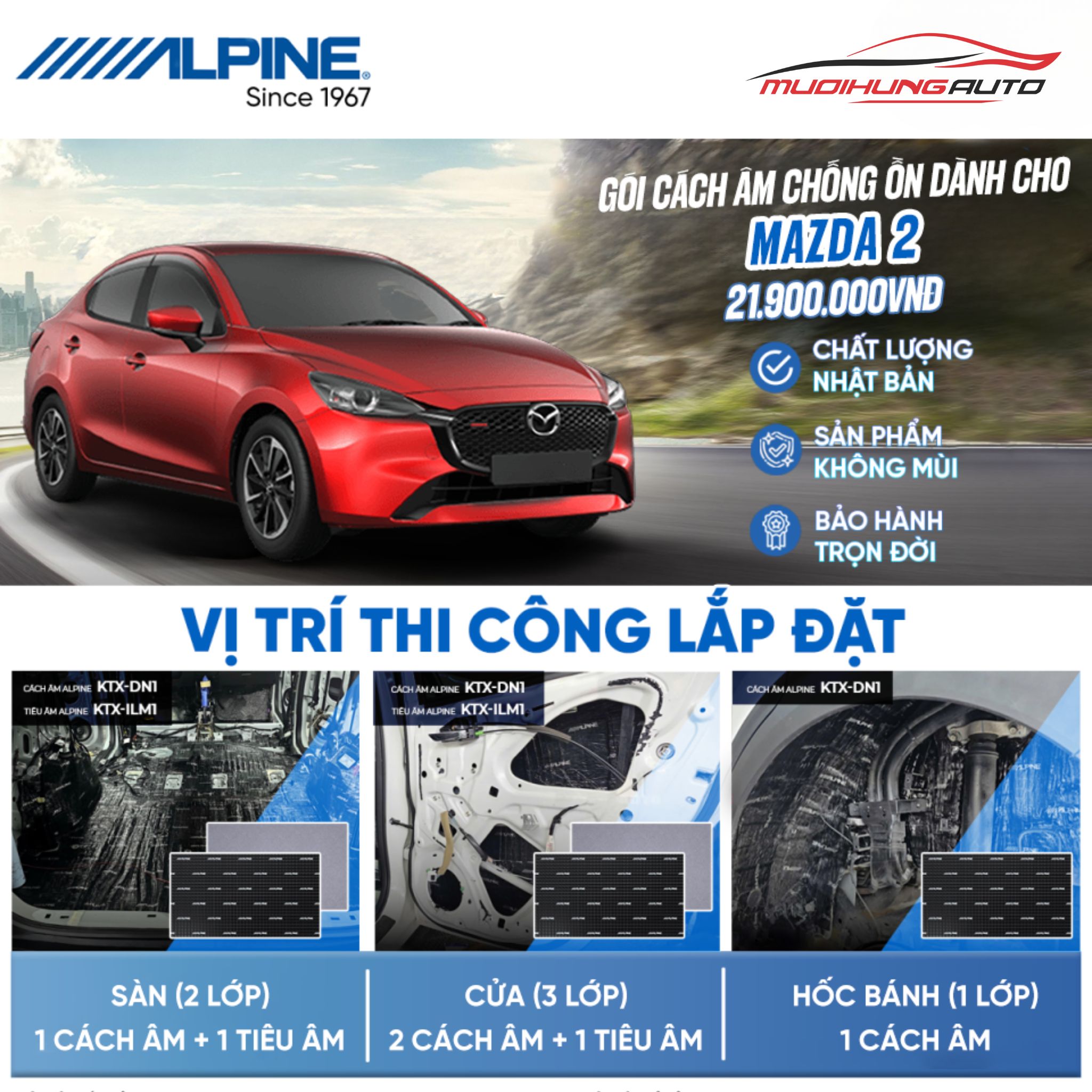 Gói cách âm Alpine cho xe Mazda 2