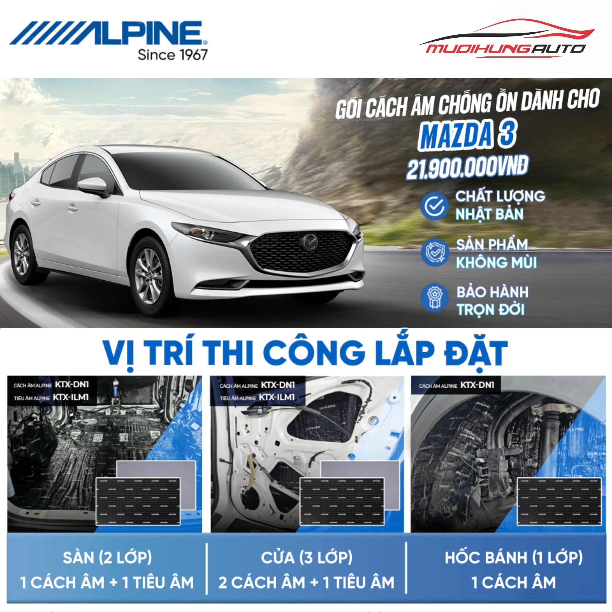 Gói cách âm Alpine cho xe Mazda 3