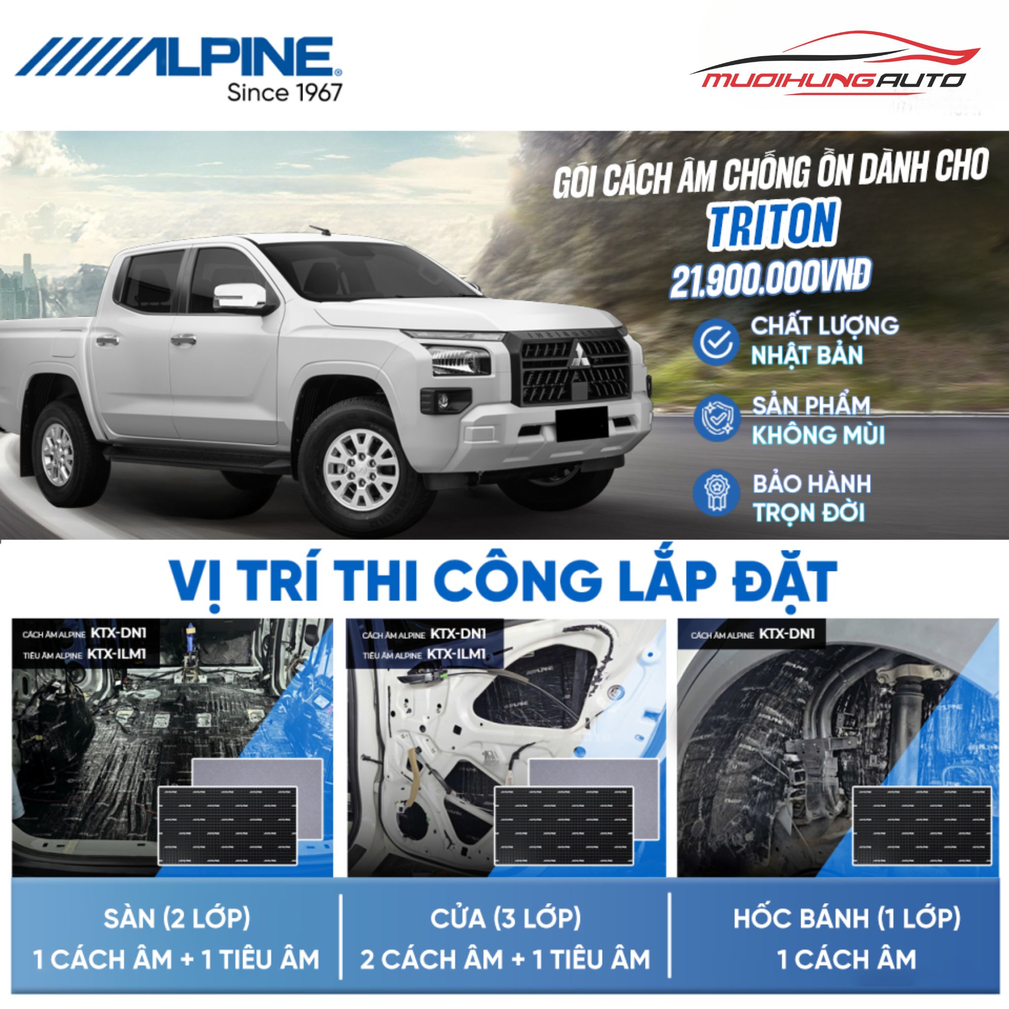 Gói cách âm Alpine cho xe Mitsubishi Triton