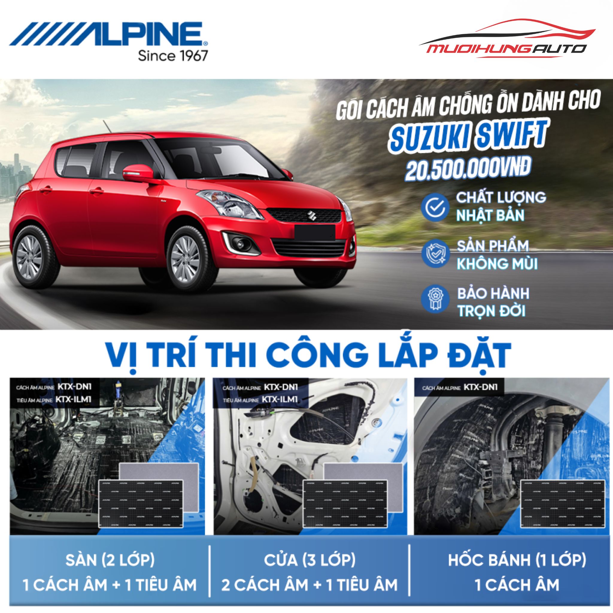 Gói cách âm Alpine cho xe Suzuki Swift