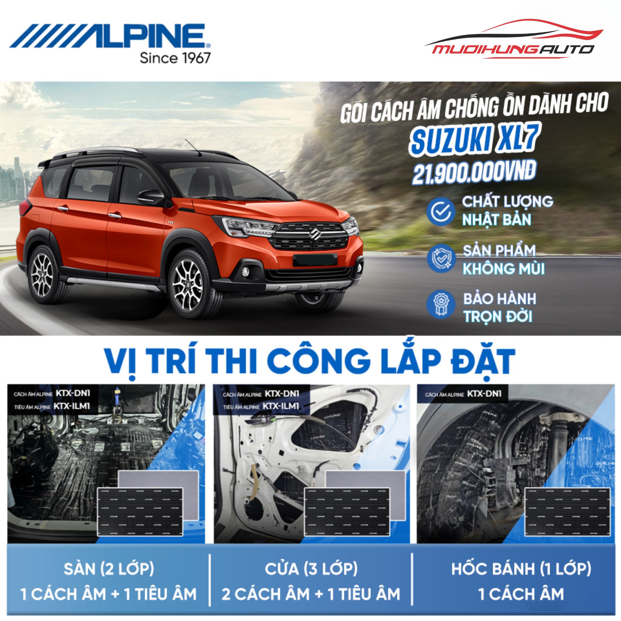 Gói cách âm Alpine cho xe Suzuki XL7
