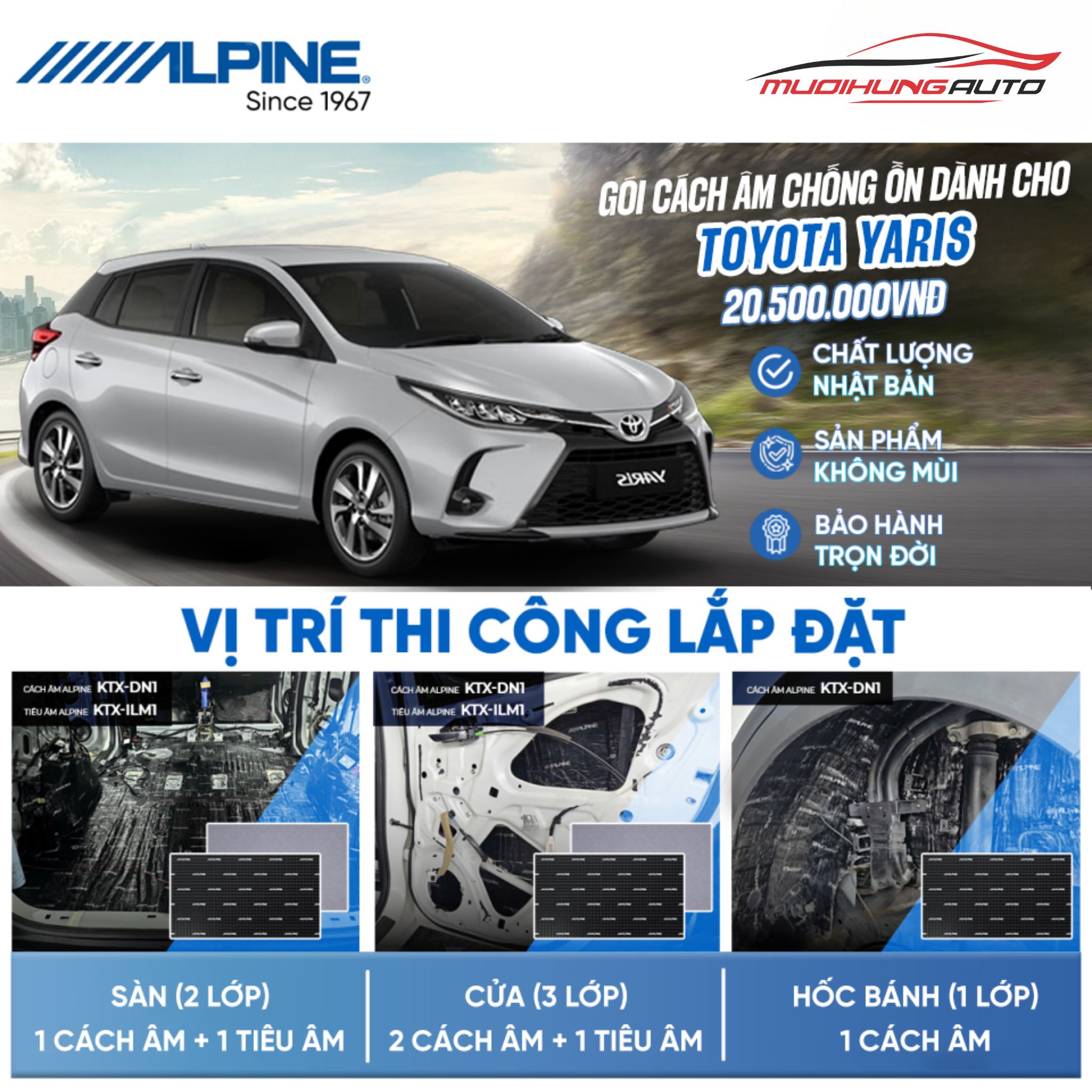 Gói cách âm Alpine cho xe Toyota Yaris
