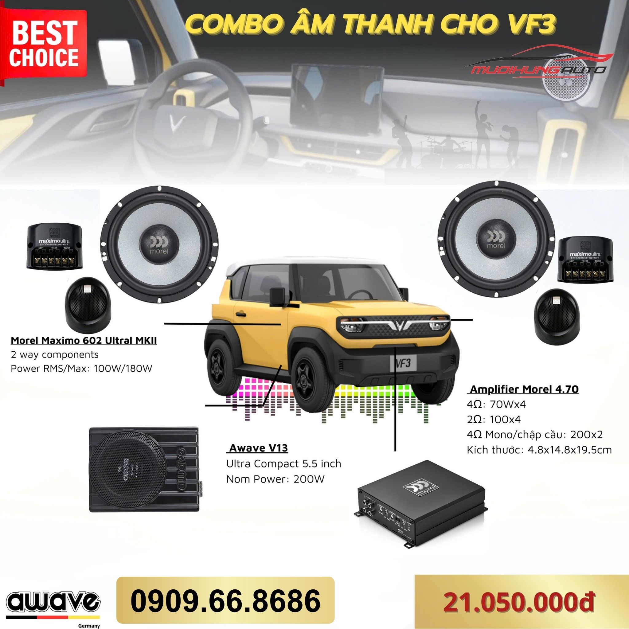 Gói nâng cấp âm thanh Awave cho Vinfast VF3 - Combo 13