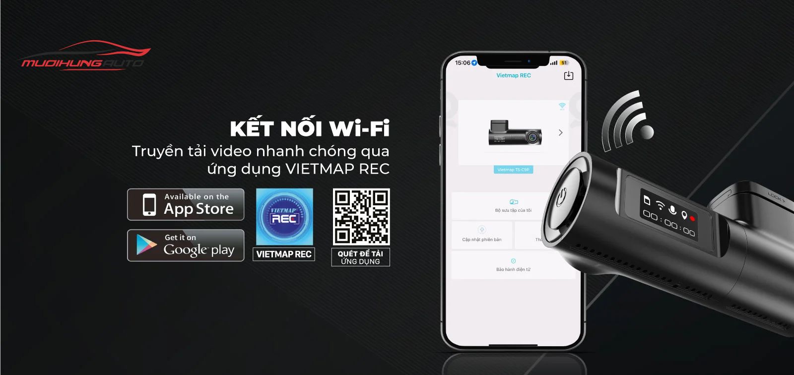 Kết nối Wifi truyền tải video nhanh chóng qua VIETMAP REC