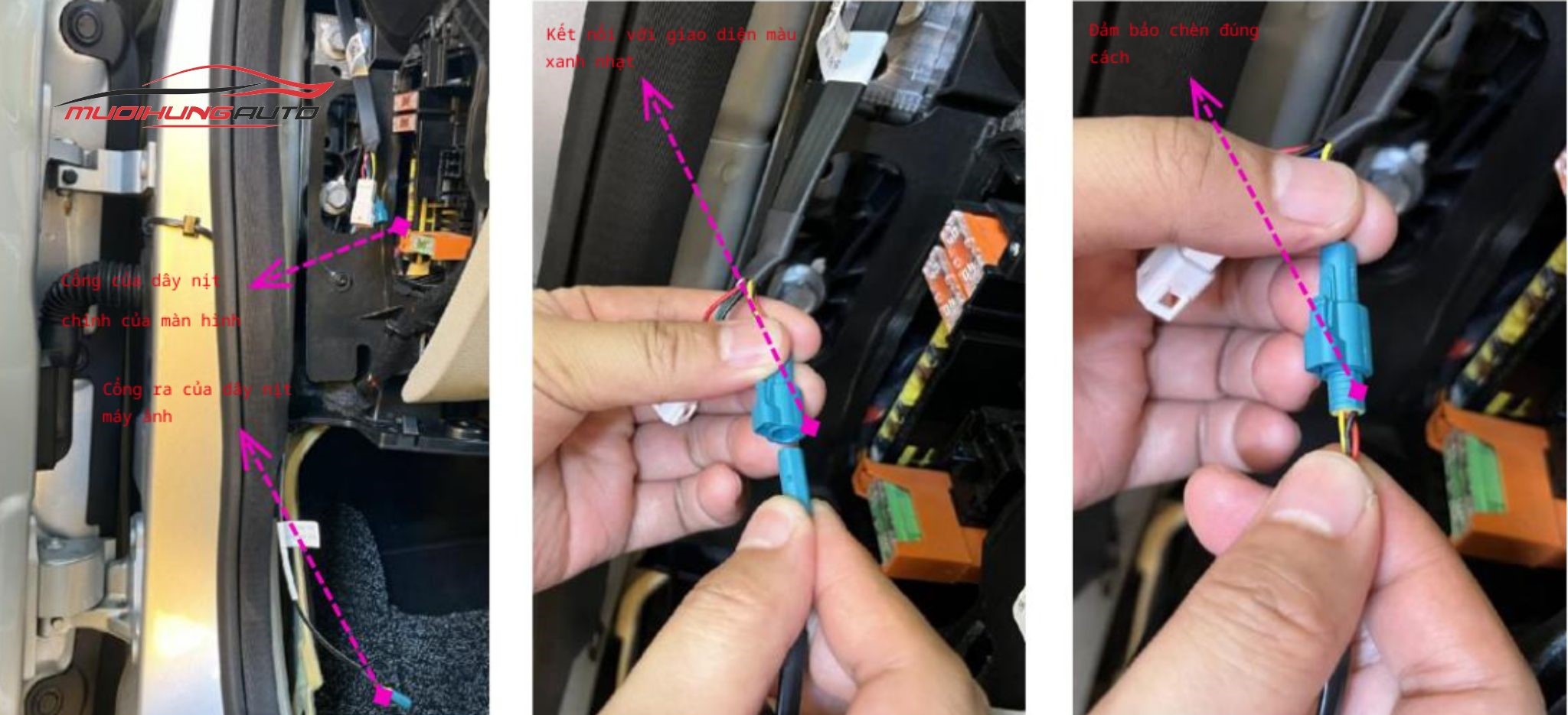 Kết nối dây nguồn camera với dây màn hình