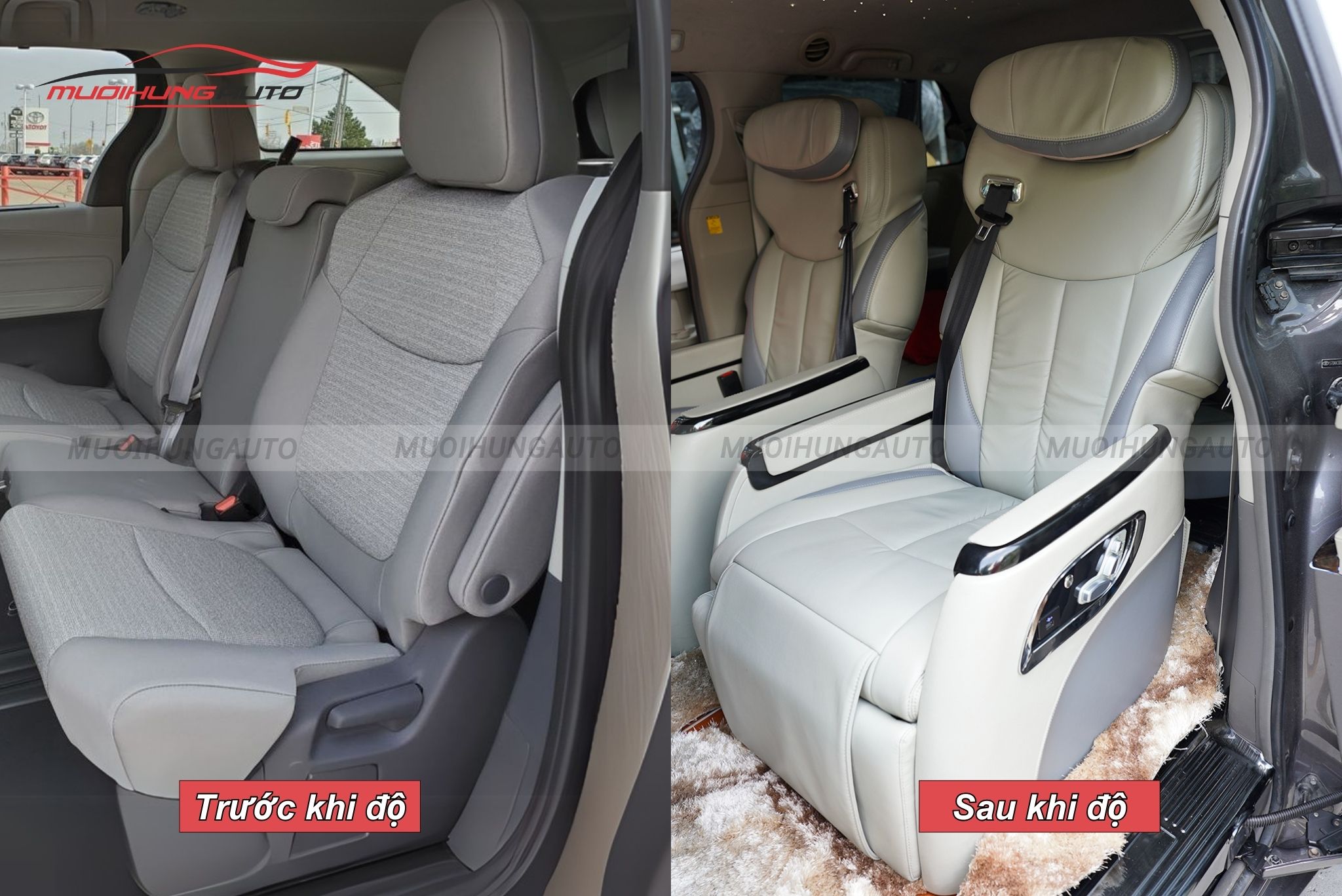 Trước và sau khi độ ghế chỉnh điện ô tô Toyota Sienna